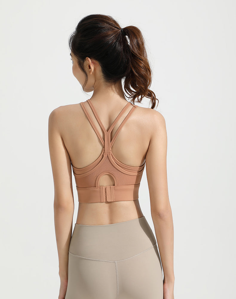 Mesh Faux Two-piece Strappy Yoga Bra