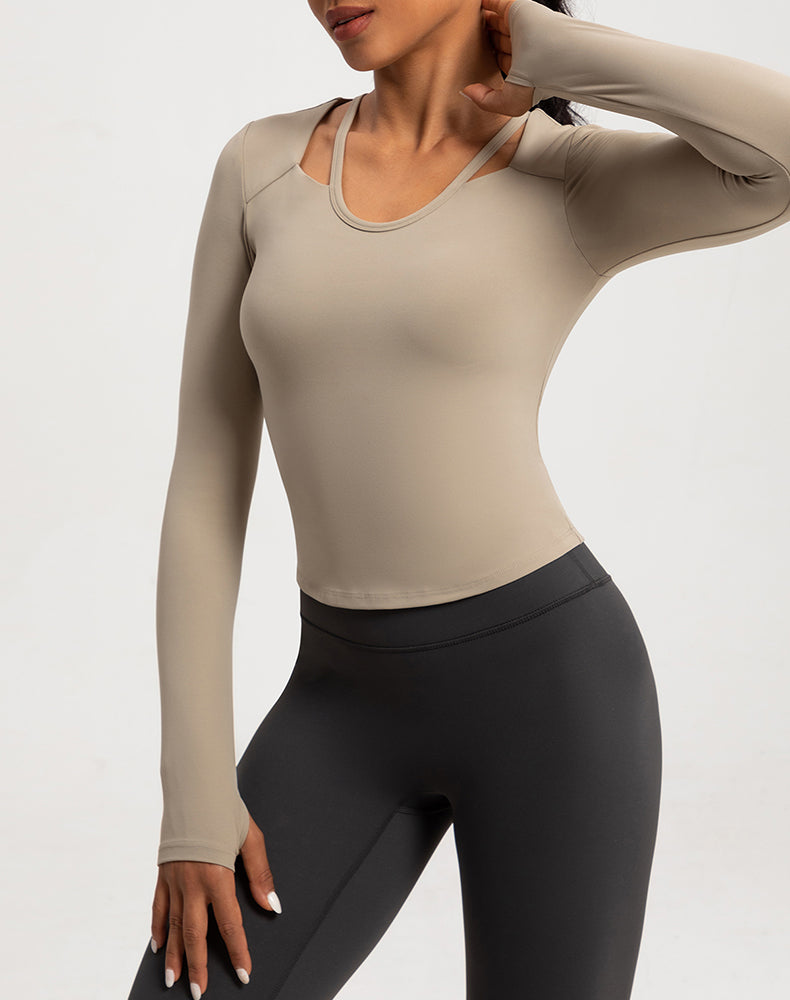 Neck Double Strap Long Sleeve Yoga Top