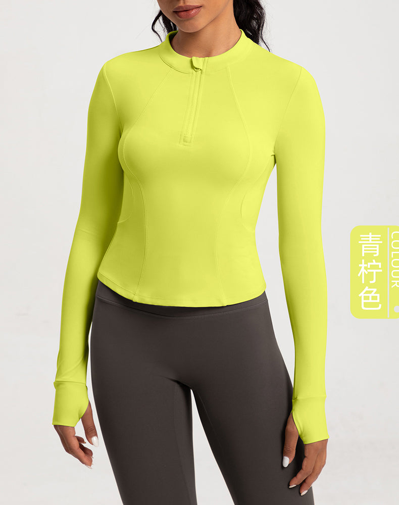 Small Crew Neck Half Zipper Long Sleeve Yoga Top