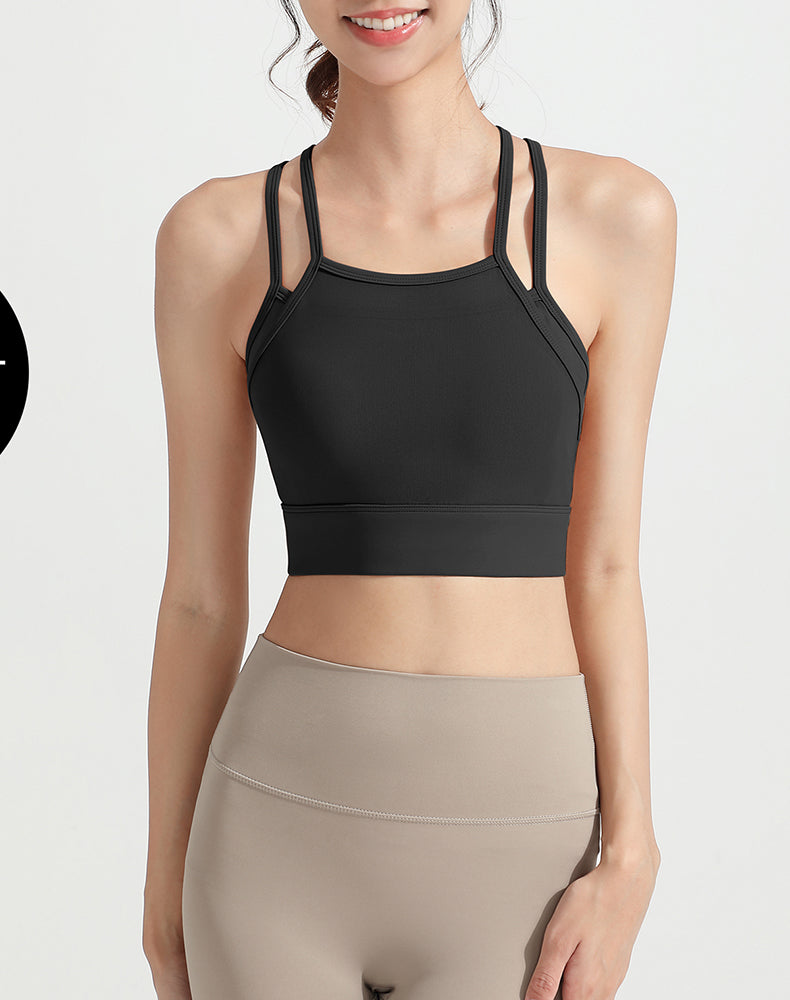 Mesh Faux Two-piece Strappy Yoga Bra