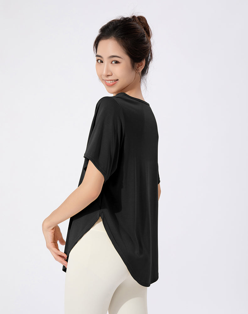 Loose Fit Round Hem Short Sleeve Yoga Top