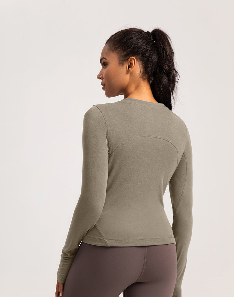 Button Wool Long Sleeve Yoga Top