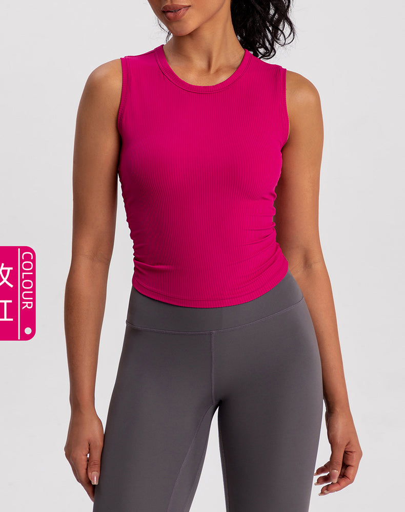 Ribbed Fabric Pleated Sides Yoga Tank