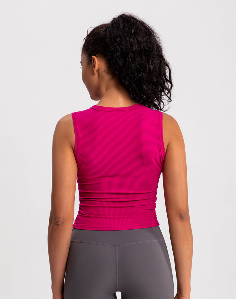 Ribbed Fabric Pleated Sides Yoga Tank