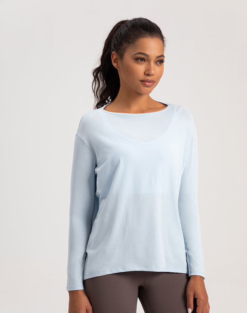 Off-Shoulder Loose Fit Long Sleeve Yoga Top