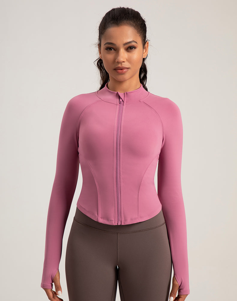 Fleece-lined Rounded Hem Finger Hole Yoga Jacket