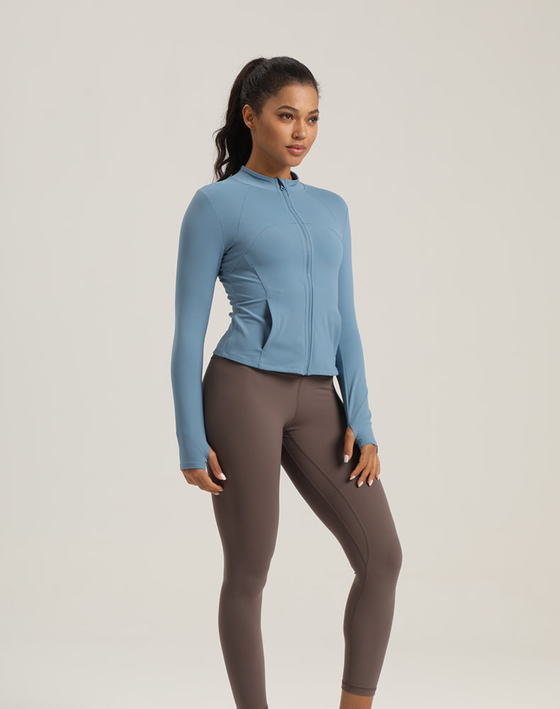 Fleece-lined Short-Length Finger Hole Yoga Jacket