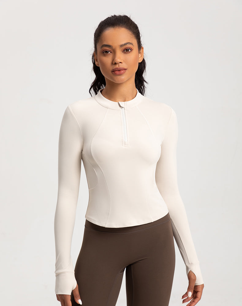 Small Crew Neck Half Zipper Long Sleeve Yoga Top