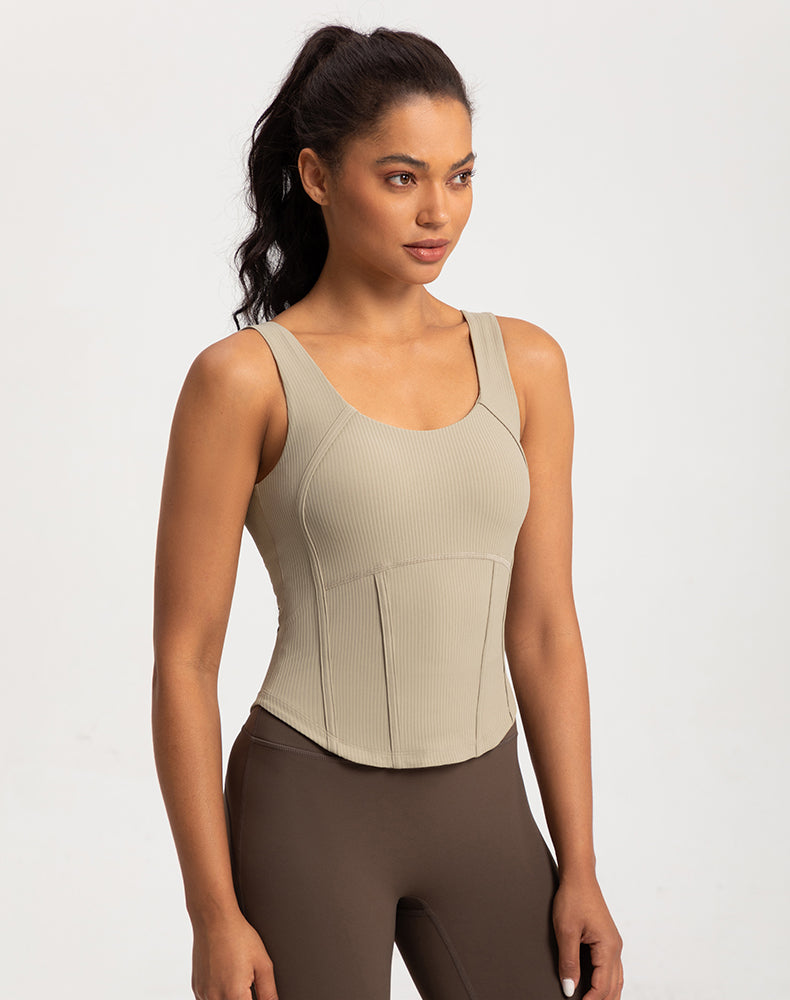 Rounded Hem Cinched Waist Yoga Tank