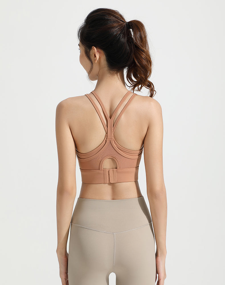 Mesh Faux Two-piece Strappy Yoga Bra