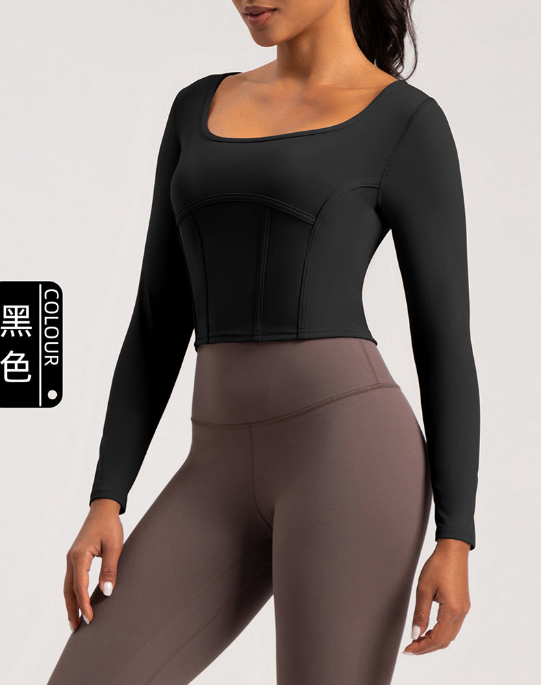 Wide Neck Long Sleeve Yoga Top