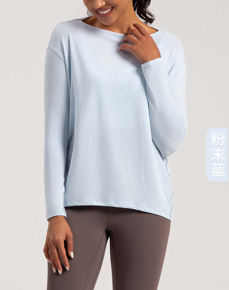 Off-Shoulder Loose Fit Long Sleeve Yoga Top