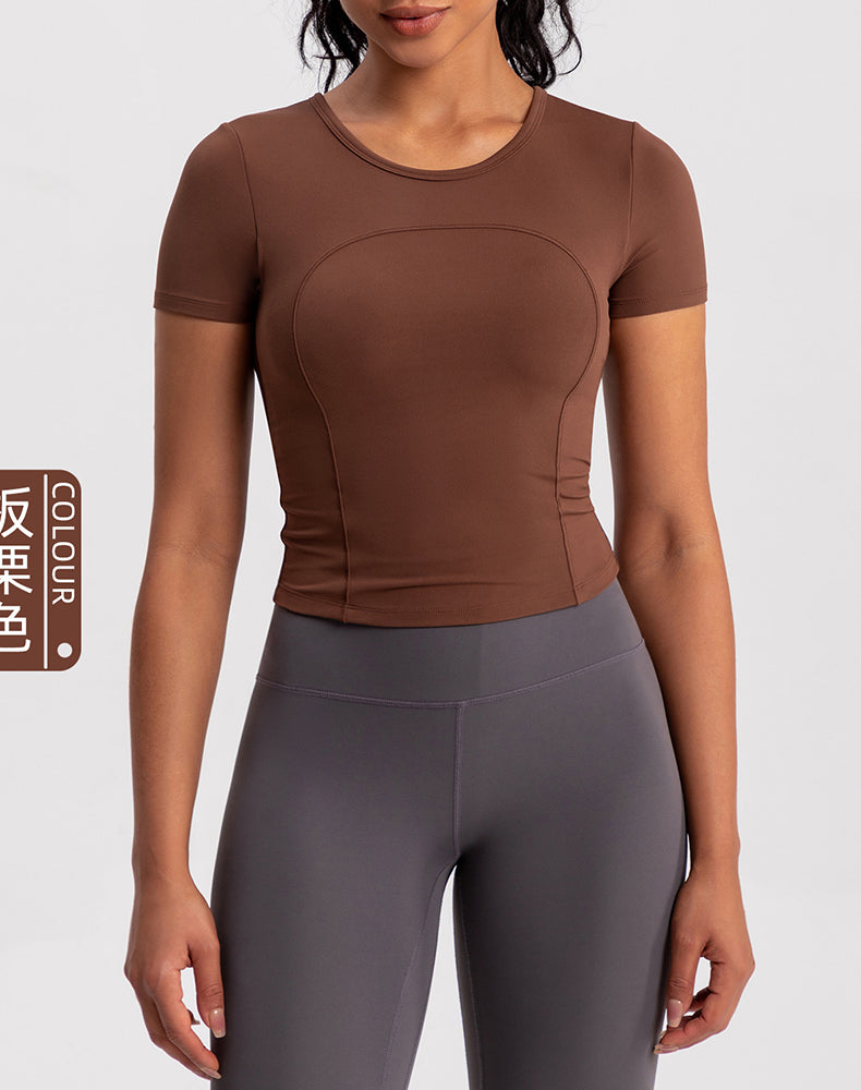 Small Crew Neck Built-in Bra Short Sleeve Yoga Top