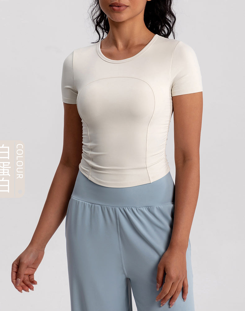 Small Crew Neck Built-in Bra Short Sleeve Yoga Top