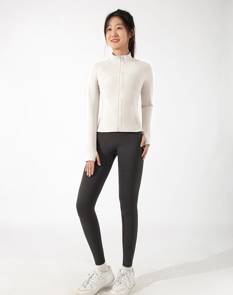 Fleece-lined Short-Length Finger Hole Yoga Jacket