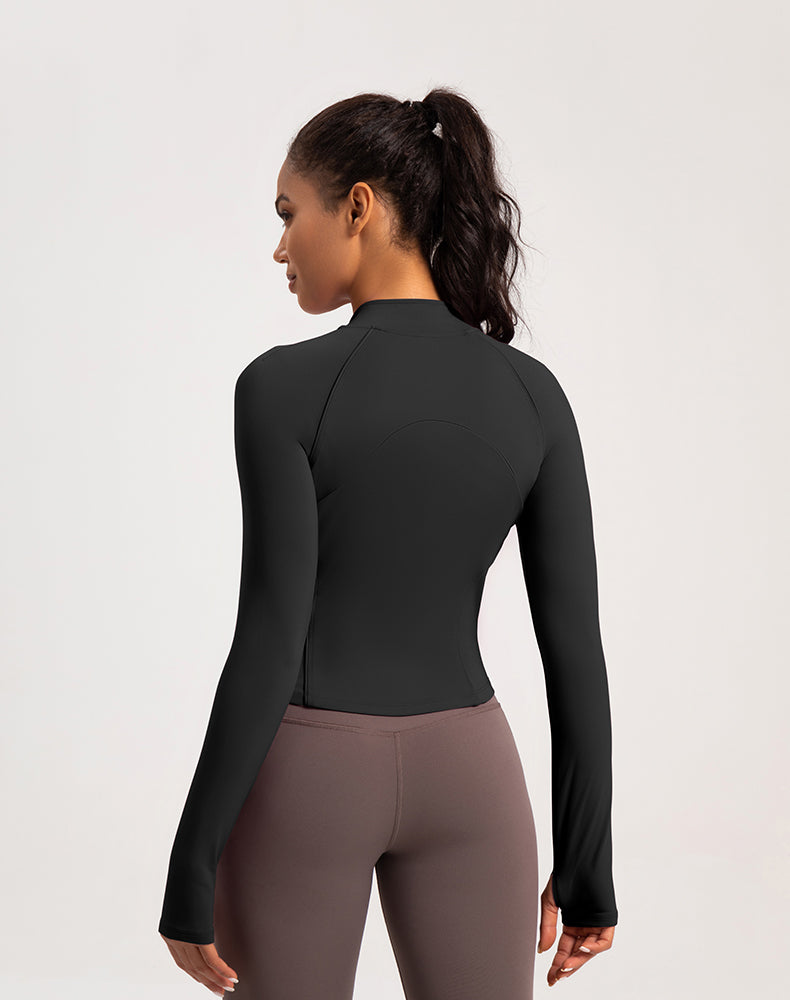 Fleece-lined Rounded Hem Finger Hole Yoga Jacket