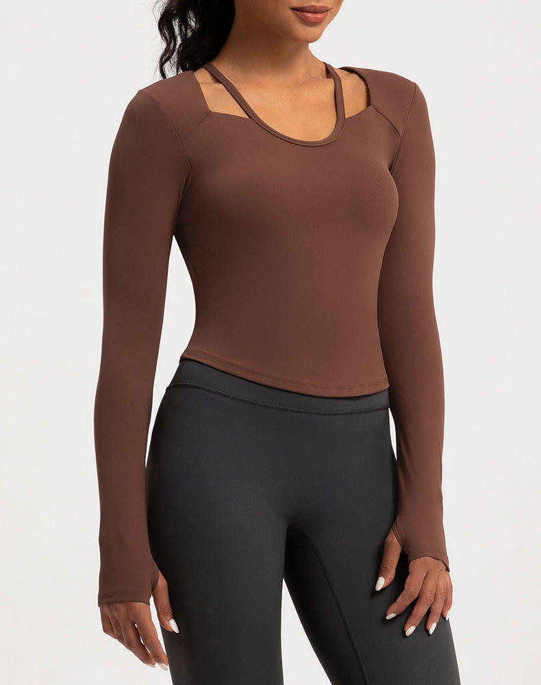 Neck Double Strap Long Sleeve Yoga Top