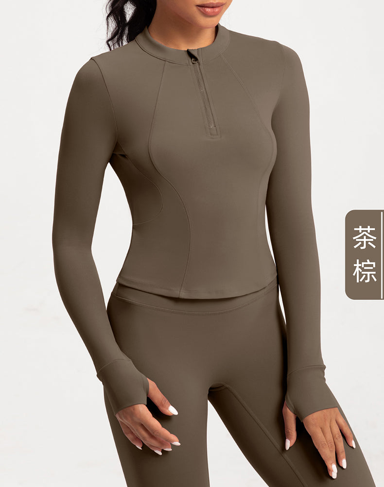 Small Crew Neck Half Zipper Long Sleeve Yoga Top