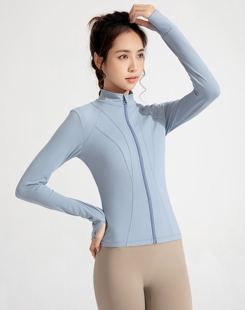 Short-Length Finger Hole Patchwork Yoga Jacket