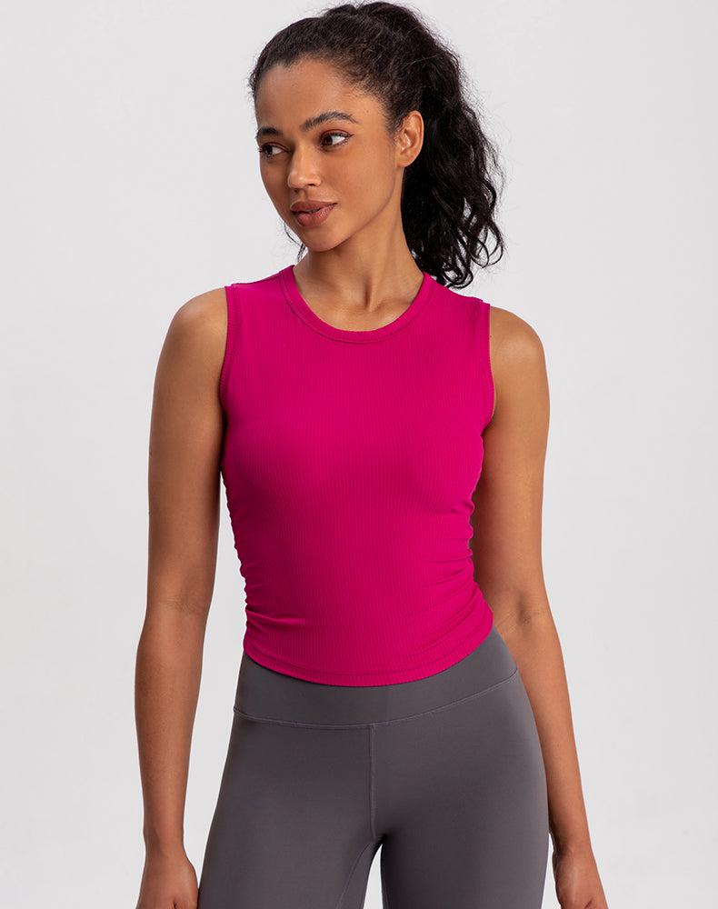 Ribbed Fabric Pleated Sides Yoga Tank