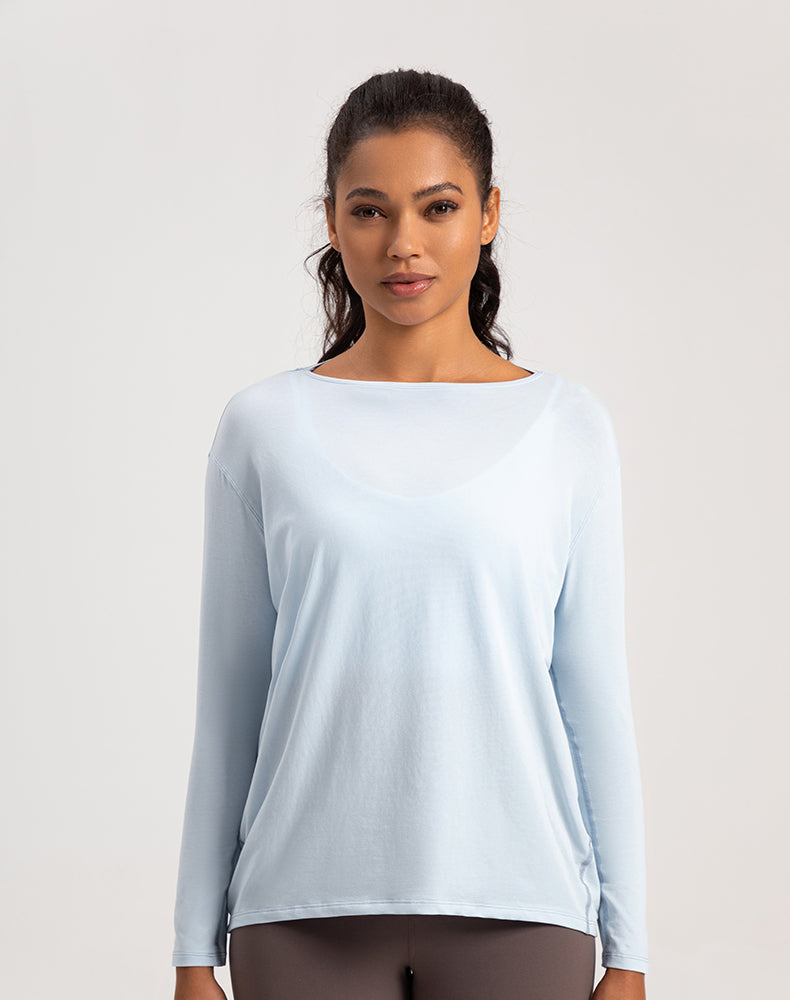 Off-Shoulder Loose Fit Long Sleeve Yoga Top