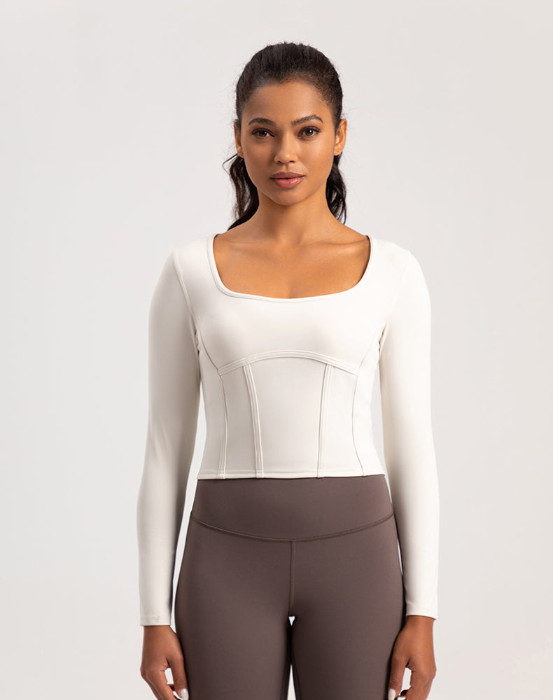 Wide Neck Long Sleeve Yoga Top