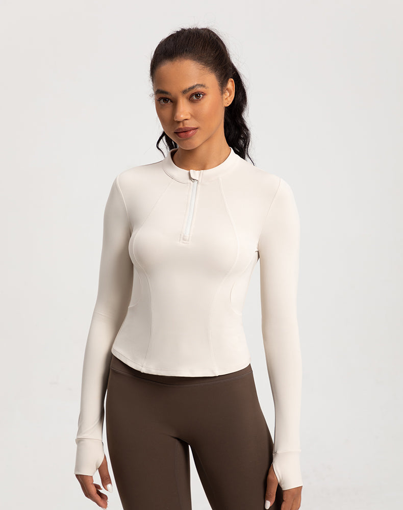 Small Crew Neck Half Zipper Long Sleeve Yoga Top