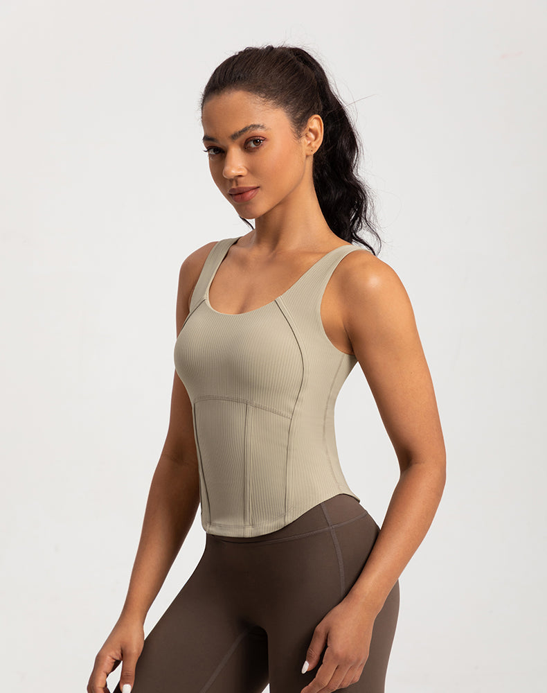 Rounded Hem Cinched Waist Yoga Tank