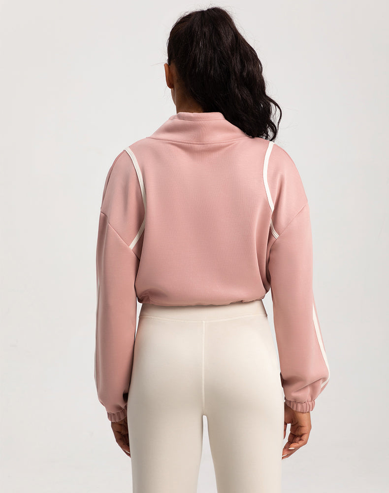 Color-Block Cropped Loose-Fit Yoga Jacket