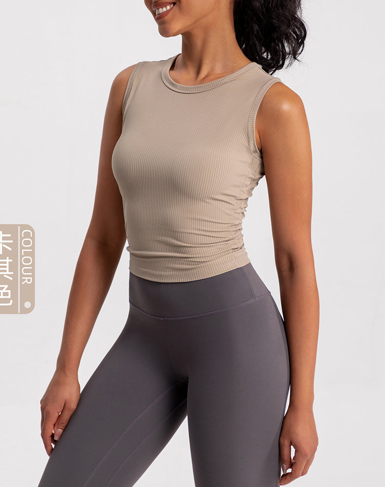 Ribbed Fabric Pleated Sides Yoga Tank