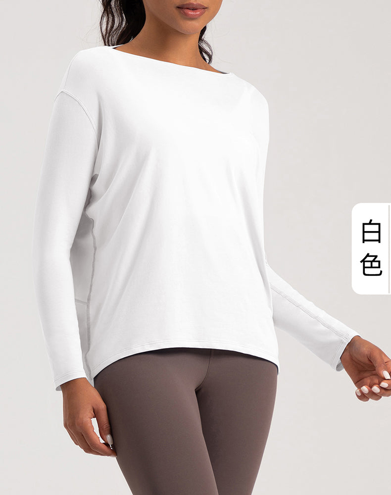 Off-Shoulder Loose Fit Long Sleeve Yoga Top