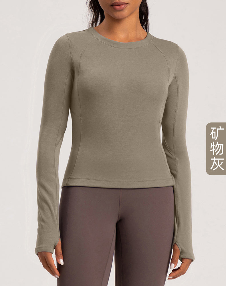 Button Wool Long Sleeve Yoga Top