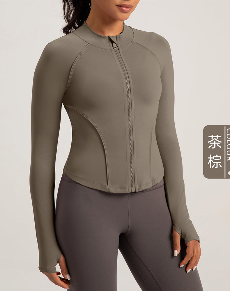 Fleece-lined Rounded Hem Finger Hole Yoga Jacket