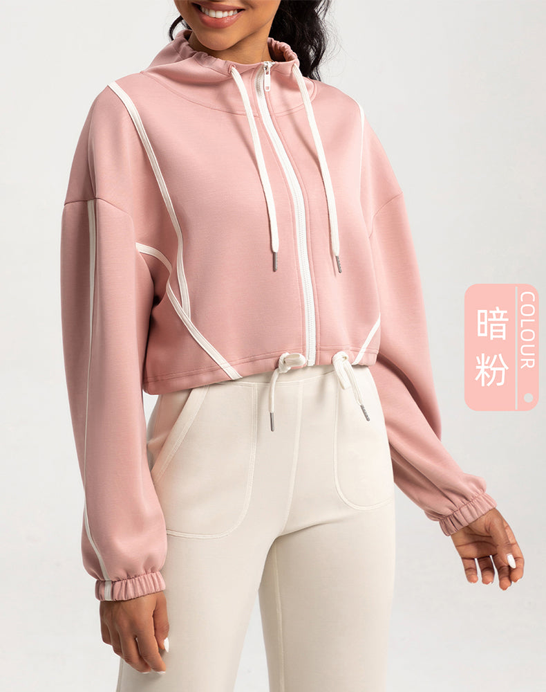 Color-Block Cropped Loose-Fit Yoga Jacket