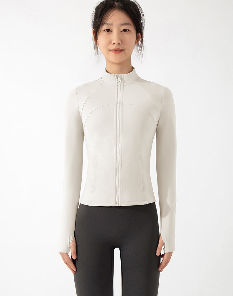 Fleece-lined Short-Length Finger Hole Yoga Jacket