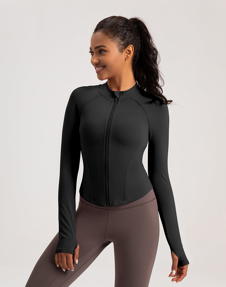 Fleece-lined Rounded Hem Finger Hole Yoga Jacket