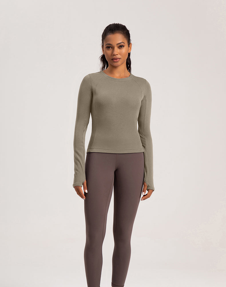 Button Wool Long Sleeve Yoga Top