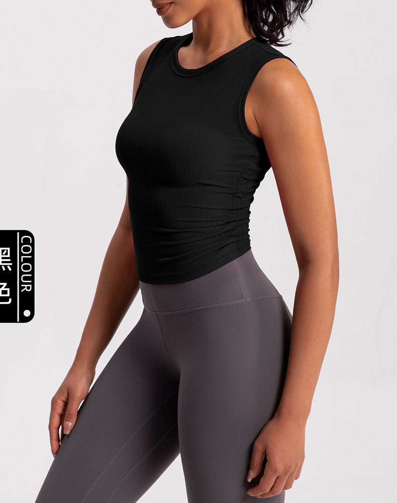 Ribbed Fabric Pleated Sides Yoga Tank