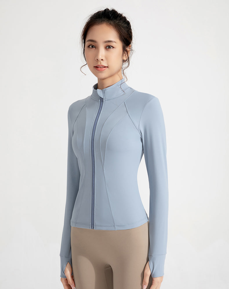 Short-Length Finger Hole Patchwork Yoga Jacket