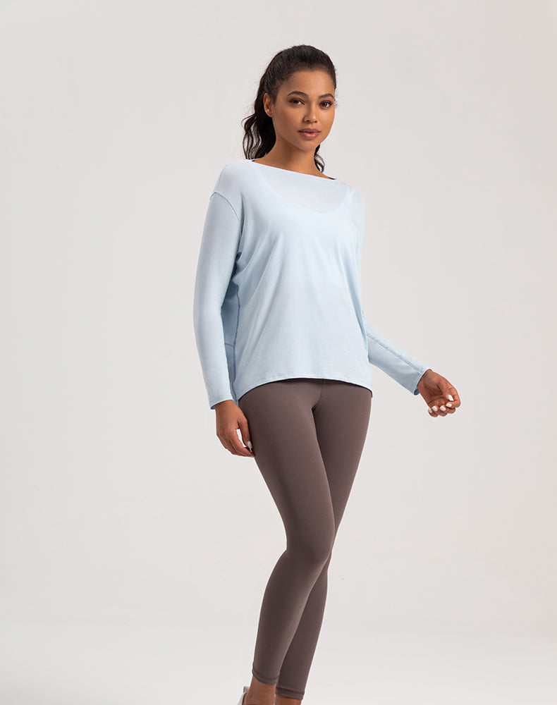 Off-Shoulder Loose Fit Long Sleeve Yoga Top