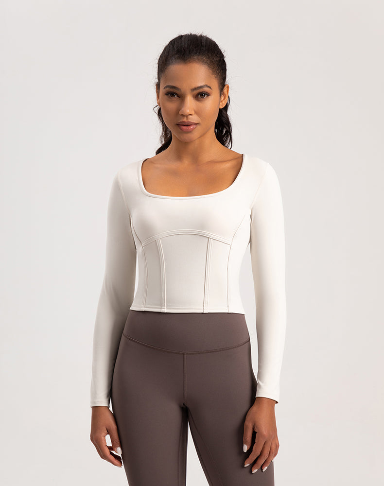 Wide Neck Long Sleeve Yoga Top