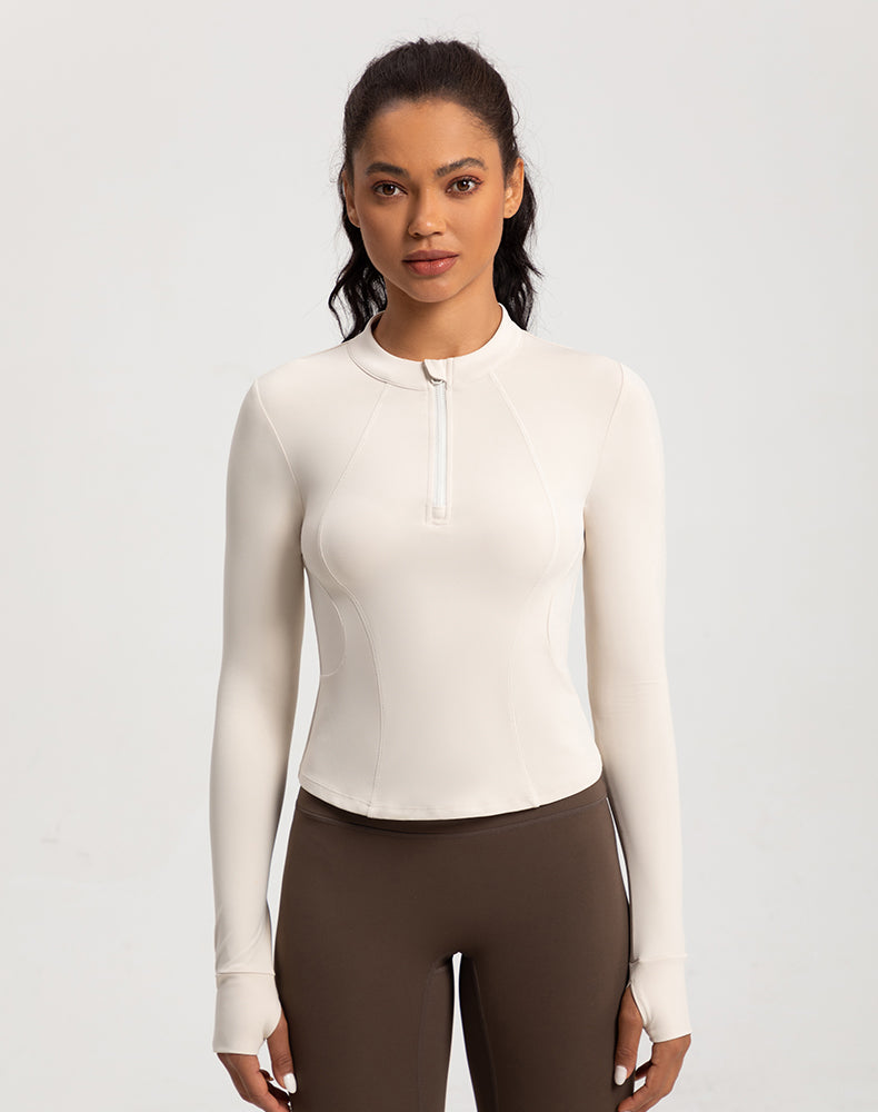 Small Crew Neck Half Zipper Long Sleeve Yoga Top