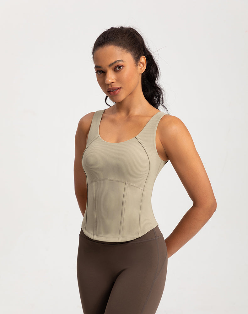 Rounded Hem Cinched Waist Yoga Tank