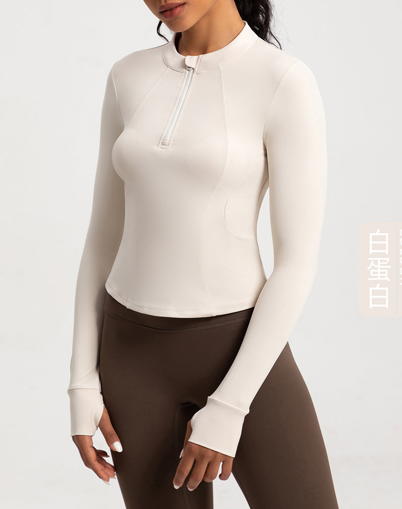 Small Crew Neck Half Zipper Long Sleeve Yoga Top