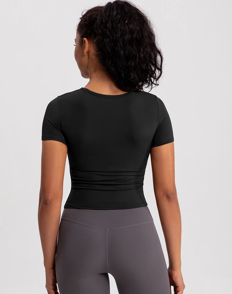 Small Crew Neck Built-in Bra Short Sleeve Yoga Top