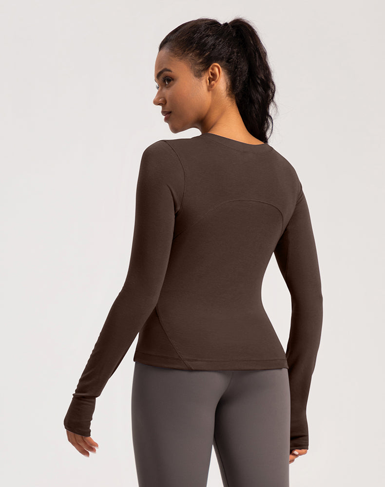 Button Wool Long Sleeve Yoga Top