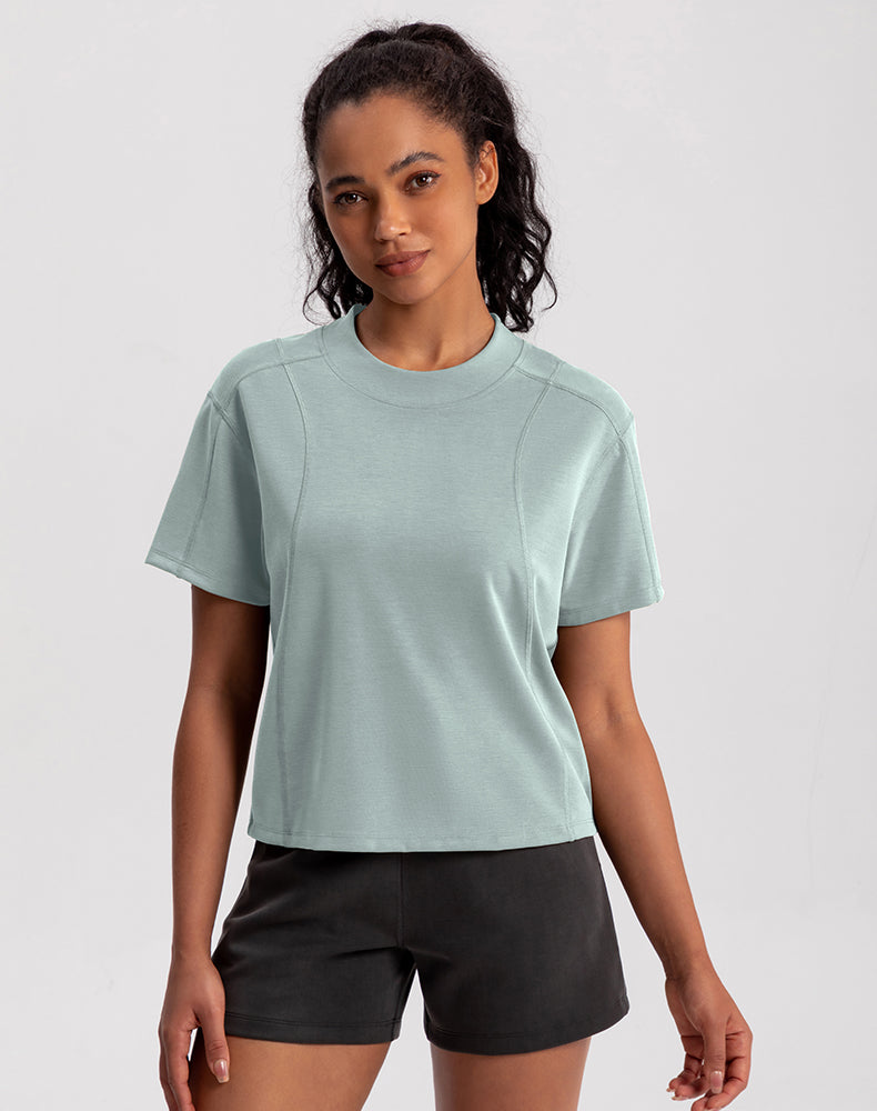 Modal Wide Crew Neck Loose Fit Yoga Top