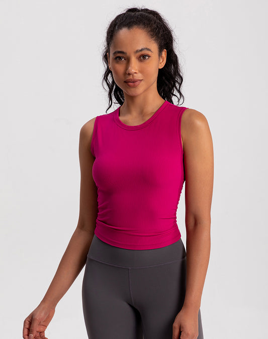 Ribbed Fabric Pleated Sides Yoga Tank