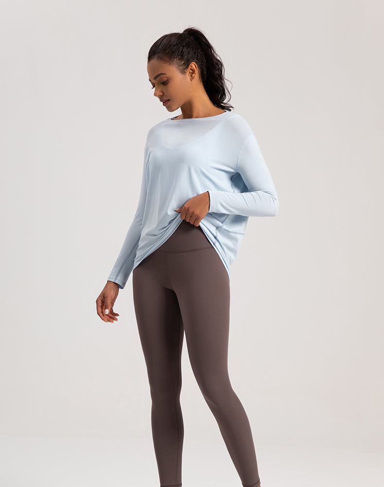 Off-Shoulder Loose Fit Long Sleeve Yoga Top