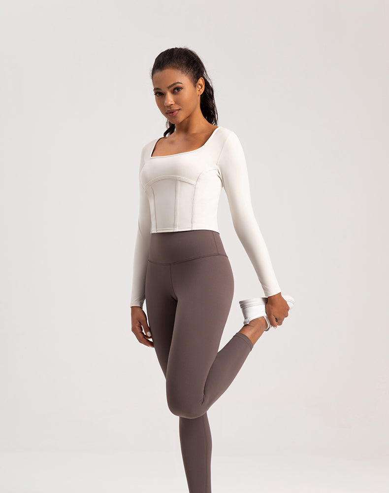 Wide Neck Long Sleeve Yoga Top